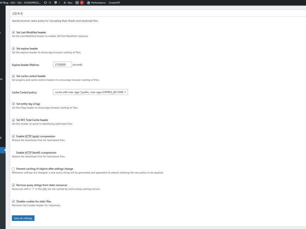 WordPress Plugin W3 Total Cache richtig einstellen