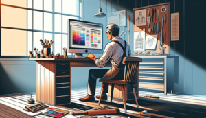 Ein Handwerker bei der Arbeit an einem Webdesign-Projekt