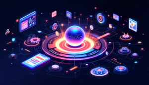 Eine grafische Darstellung eines Content-Management-Systems (CMS) mit verschiedenen Funktionen