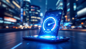 Ein Benutzer startet einen DSL-Speedtest auf seinem Smartphone