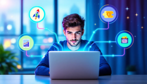 Eine Person, die am Computer arbeitet und nach Möglichkeiten sucht, online Geld zu verdienen