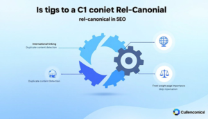 Eine grafische Darstellung eines Canonical Links auf einer Webseite, die die Bedeutung von rel canonical zeigt