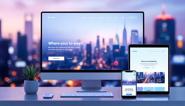 Eine Darstellung einer responsiven Homepage auf verschiedenen Geräten, um die Benutzerfreundlichkeit zu zeigen