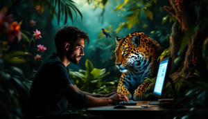 Eine Person, die vor einem Computer sitzt und über Sucuri nachdenkt, um ihre Webseite zu schützen