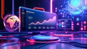 Eine grafische Darstellung von SEO Monitoring, die verschiedene Aspekte der Suchmaschinenoptimierung zeigt