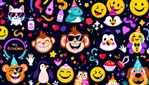 Eine bunte Sammlung von verschiedenen Emojis, die Smileys und Tiere darstellt