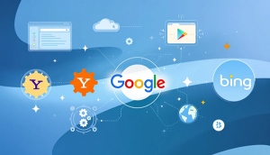 Eine grafische Darstellung verschiedener Suchmaschinen wie Google und Yahoo